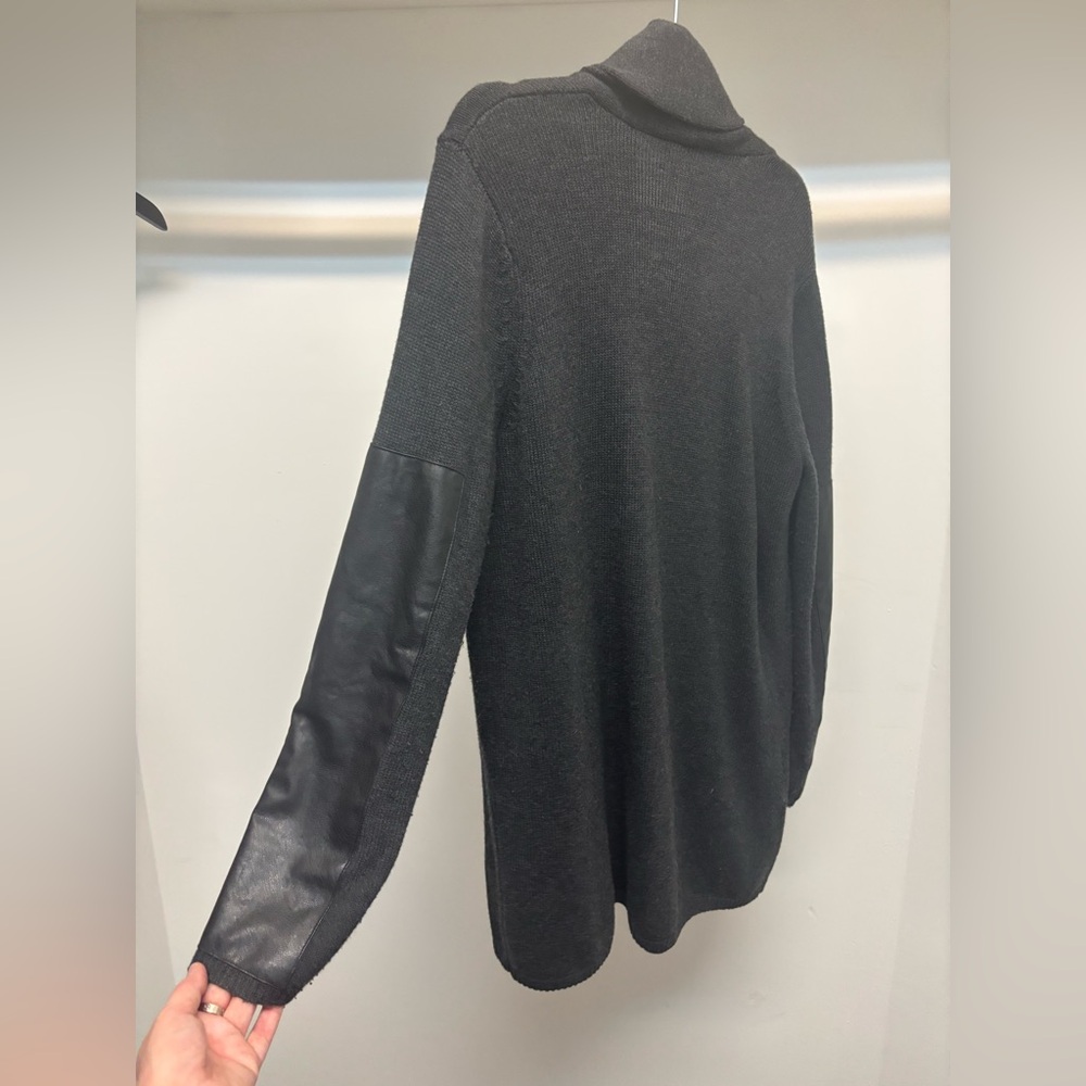 BCBG Cardigan Faux Leather Accent Sleeve